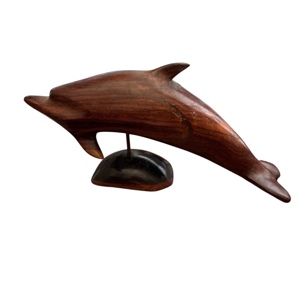 Vintage Hand Carved in Costa Rica Ironwood Dolphin Figurine